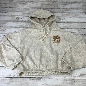 ANTHROPOLOGIE CROP HOODIE SZ S light gray NWT
